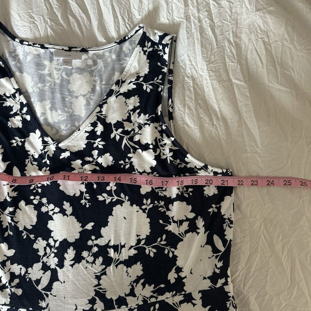 J. Jill Floral Print Tank Dress Womens V Neck XL White Black Sleeveless - Picture 6 of 8